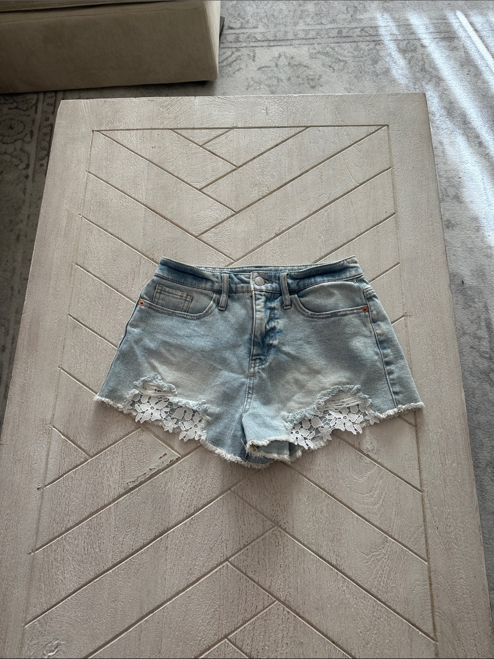 wild fable Light Blue Denim Shorts with White Lace Trim